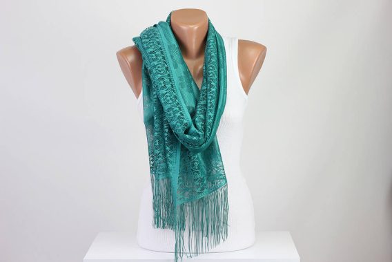 Perforated Solid Color Scarf Green Fringe Tassel Scarves | Free Shipping