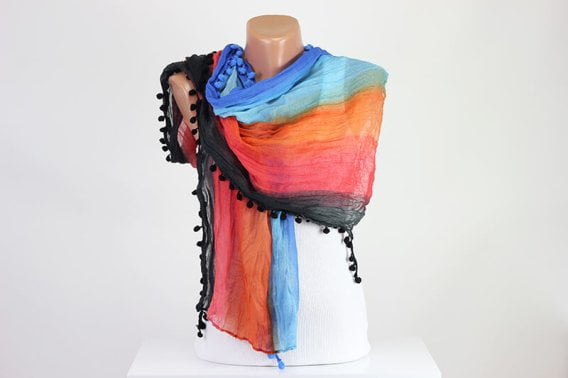 Colorful pompom scarf