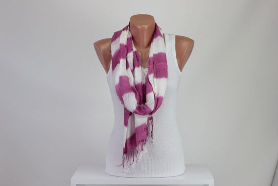 Pink White Striped Scarf