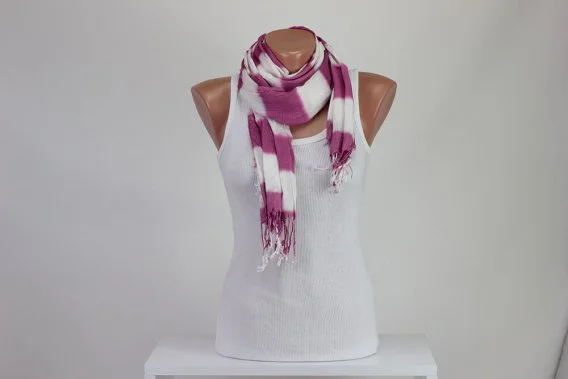 Pink White Striped Scarf