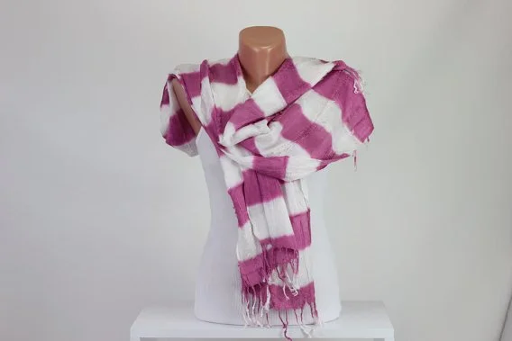 Pink White Striped Scarf