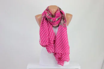 Pink Scarf with White Polka Dot Women's Scarf Fun Fashion