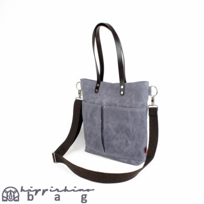 Gray waxed tote bag leather strap