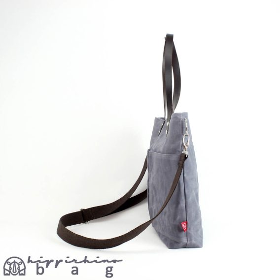 Gray waxed tote bag leather strap