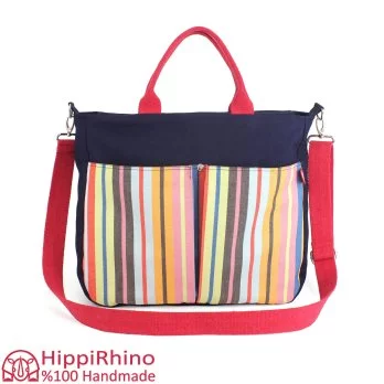 Striped Bag Fashion Tote Canvas Bag Handbag Colorful Cotton Strap Handle Pocket Bag Gift For Her Bridesmaids Church Bag Sturdy Diaper Bag