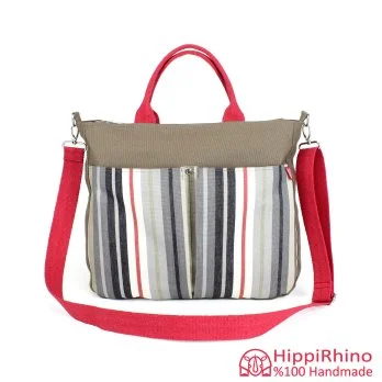 Striped Fashion Tote Canvas Bag with Outside Pockets Handbag Colorful Cotton Strap Handle Gift for Mom Daughter Love Bridesmaid Diaper Bag