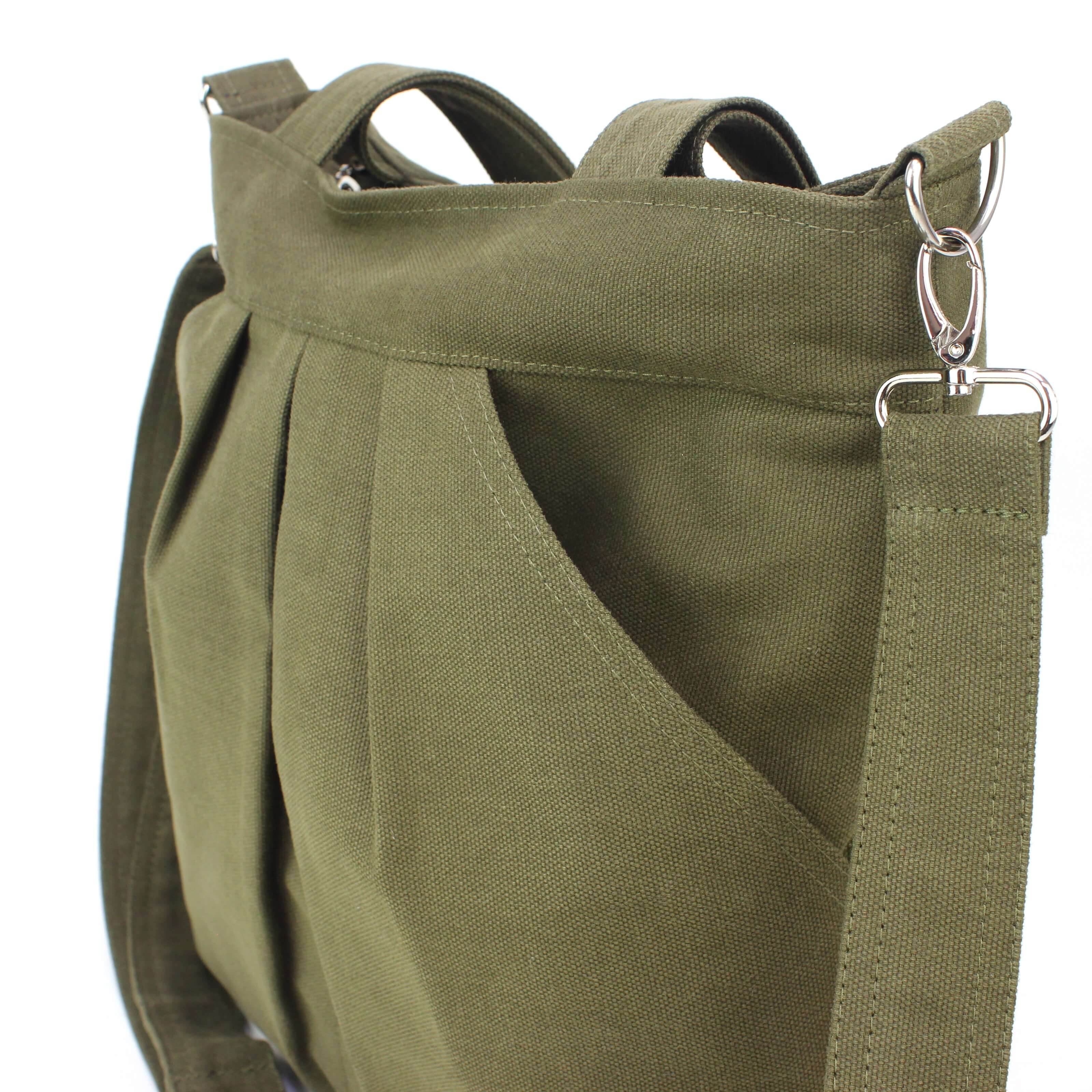 Large Capacity Multi-Pocket Handbag Canvas Japanese Handmade Tote Crossbody  Bag Shoulder Purse for Work Daily Travel (Green) 