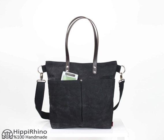 Black Waxed Tote Bag