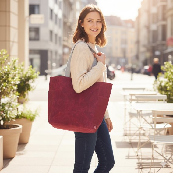Waxed Canvas Grocery Bag Pocket Bag Eco-Friendly Reusable Market Bag Extra Strong Large Shopping Farmers Bag Long Handles Stylish Cute Tote