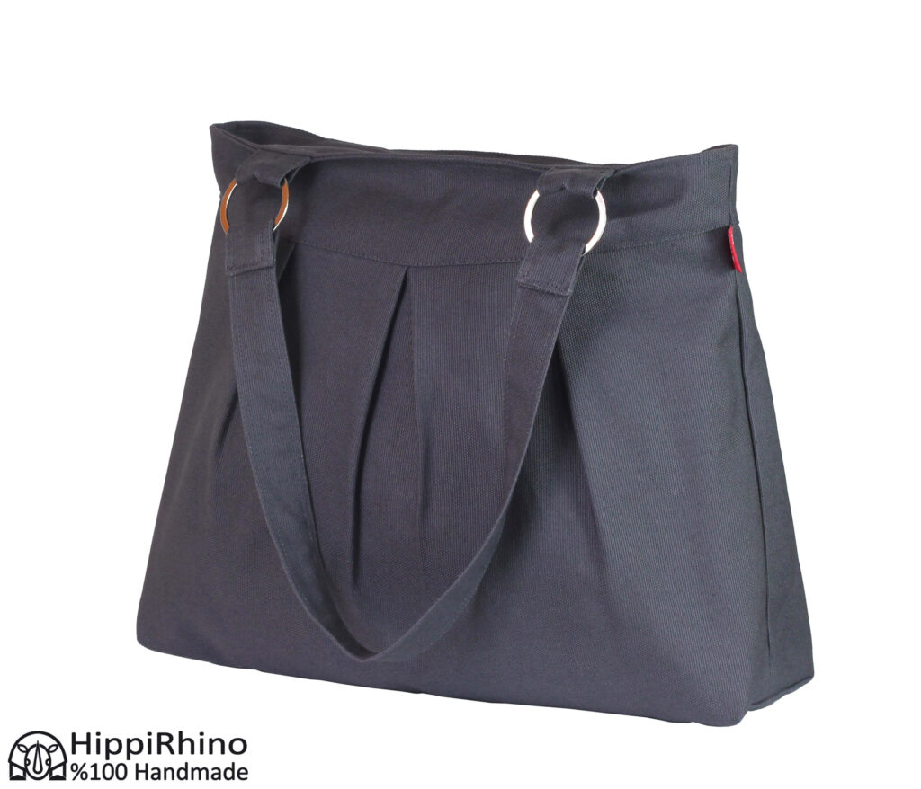 Dark Grey Canvas Shoulder Bag Zipper Closure Evening Purse Bag Metal