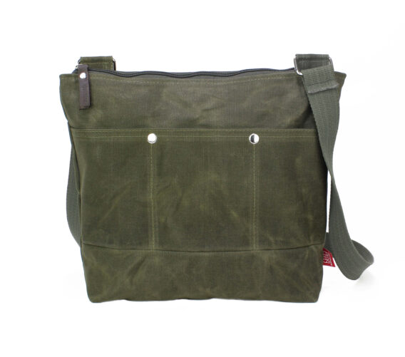 Waxed Tote Bag Crossbody Messenger Webbing Cotton Strap Dark Military Green