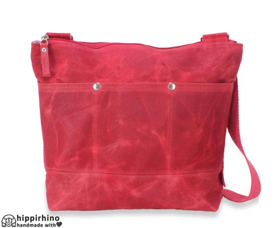 Red Waxed Canvas Tote Bag