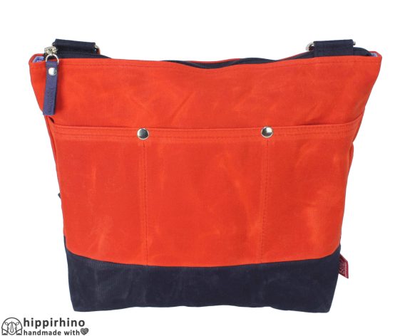 Orange Navy Blue Waxed Tote Bag