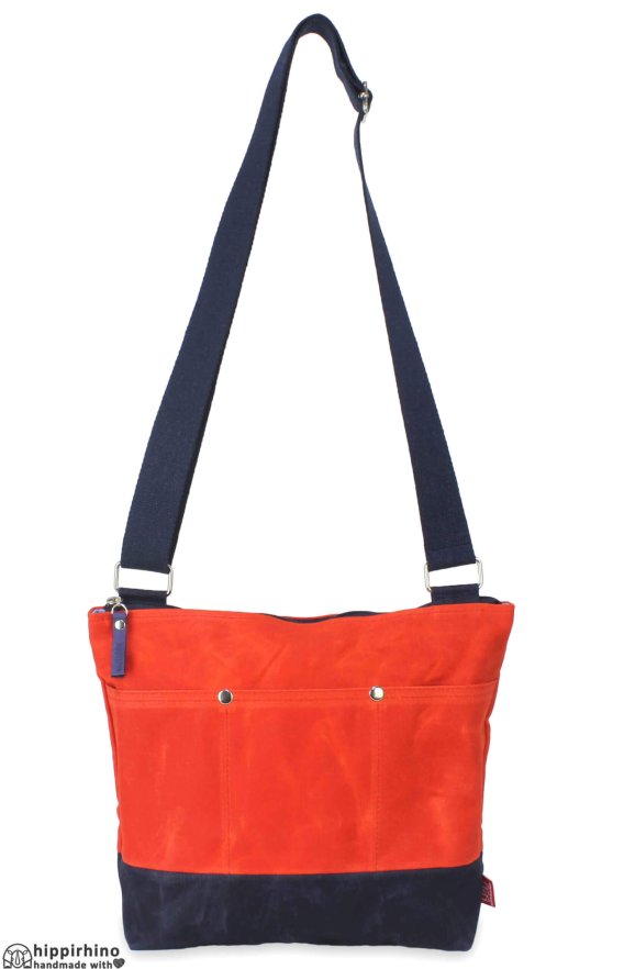 Orange Navy Blue Waxed Tote Bag