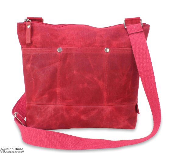Red Waxed Canvas Tote Bag