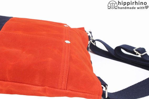 Orange Navy Blue Waxed Tote Bag