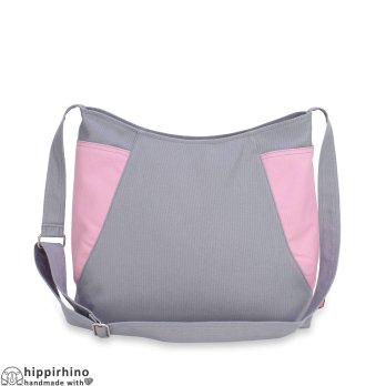 Light Grey Canvas Hobo bag Candy Pink Side Pockets