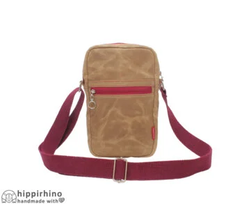 Camel Brown Waxed Small Crossbody Tote Bag