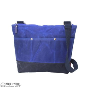 Blue Waxed Tote Bag With Pockets