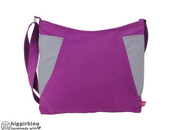 Purple Light Gray Washable Two Color Canvas Hobo Bag