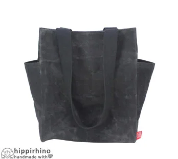 3 Reusable Grocery Bag Waxed Canvas Tote Large Multi Pockets Heavy Duty Work Shopping Bag Eco-Friendly Market Cotton Webbing Handles Bag Black