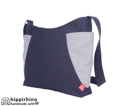 Blue Gray Cotton Canvas Hobo Bag Large Medium Size Weekender Purse Everyday Pocket Bag
