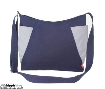 Blue Gray Cotton Canvas Hobo Bag Large Medium Size Weekender Purse Everyday Pocket Bag