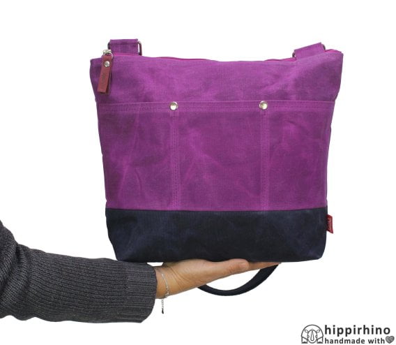 Purple Blue Waxed Medium Size Tote Bag
