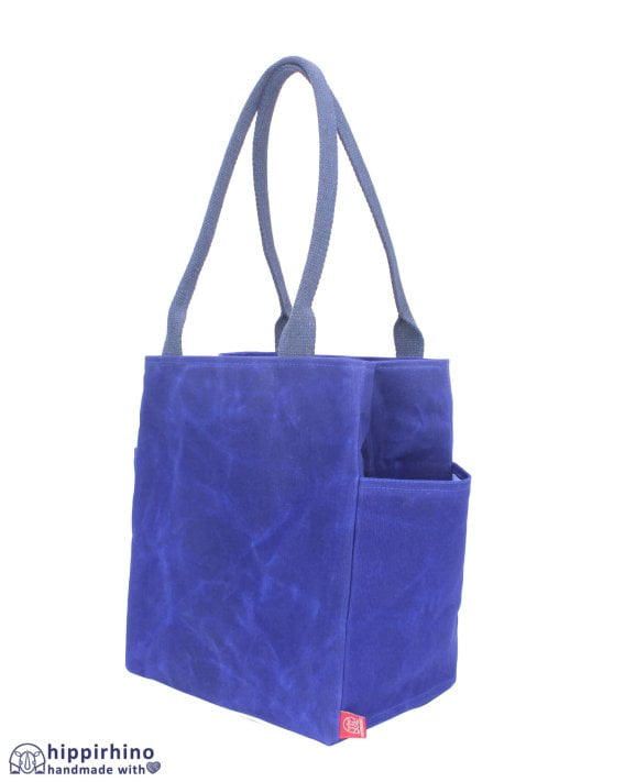 Sax Blue Large Waxed Hard Bottom Grocery Bag Reusable Eco-Friendly Supermarket Strong Market Tote Diaper Work Rustic Farmers Bag