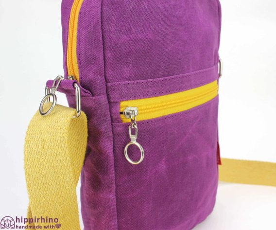 Purple Yellow Small Unisex Waxed Canvas Bag Colorful Tote Crossbody Purse