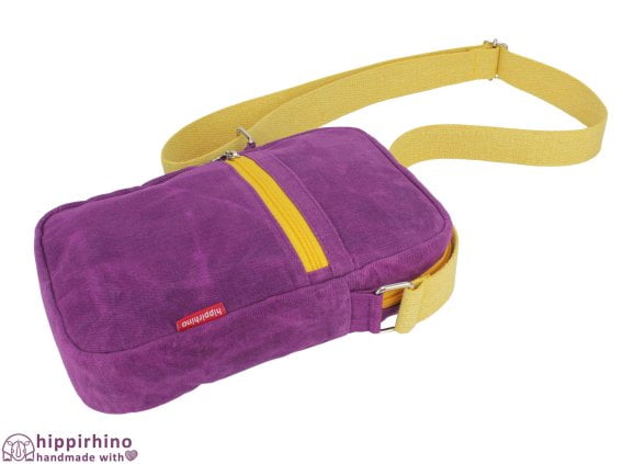 Purple Yellow Small Unisex Waxed Canvas Bag Colorful Tote Crossbody Purse