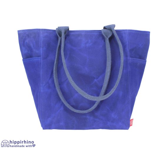 Sax Blue Large Waxed Hard Bottom Grocery Bag Reusable Eco-Friendly Supermarket Strong Market Tote Diaper Work Rustic Farmers Bag