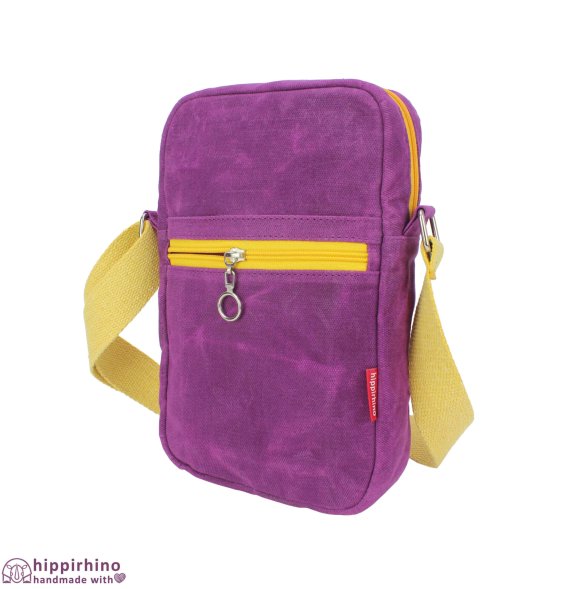 Purple Yellow Small Unisex Waxed Canvas Bag Colorful Tote Crossbody Purse