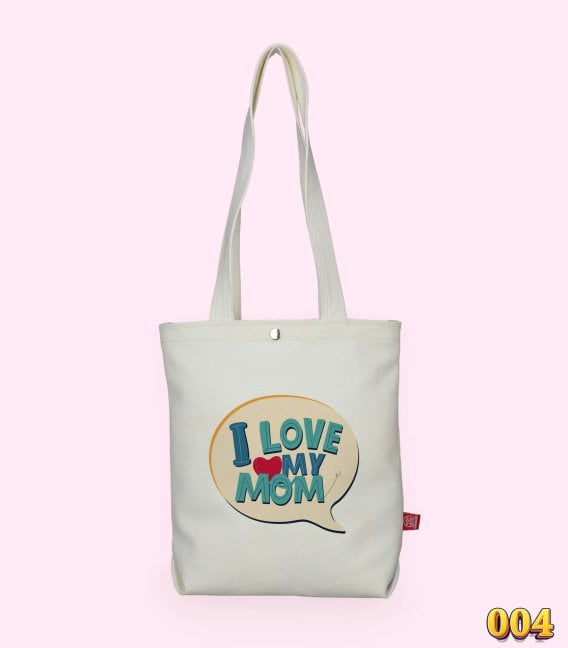 I Love My Mom Organic Cotton Tote Bag Funny Printed Bag Gift for Mother