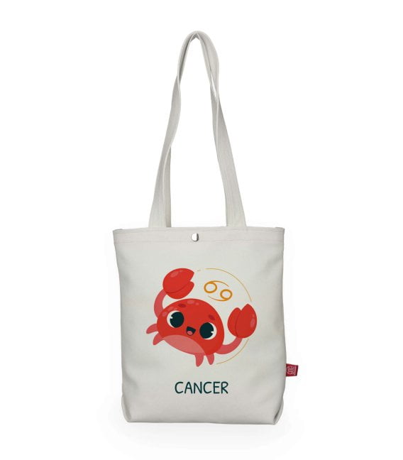 Cancer Cartoon Tote Bag Soft Cotton Astrology Funny Zodiac Birthday Gift Horoscope Bag