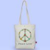 Peace Love Floral Printed Tote Bag 100% Cotton Organic