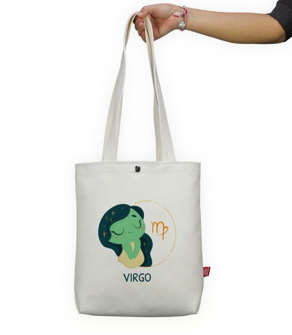 Virgo Cartoon Tote Bag Soft Cotton Astrology Funny Zodiac Birthday Horoscope Bag