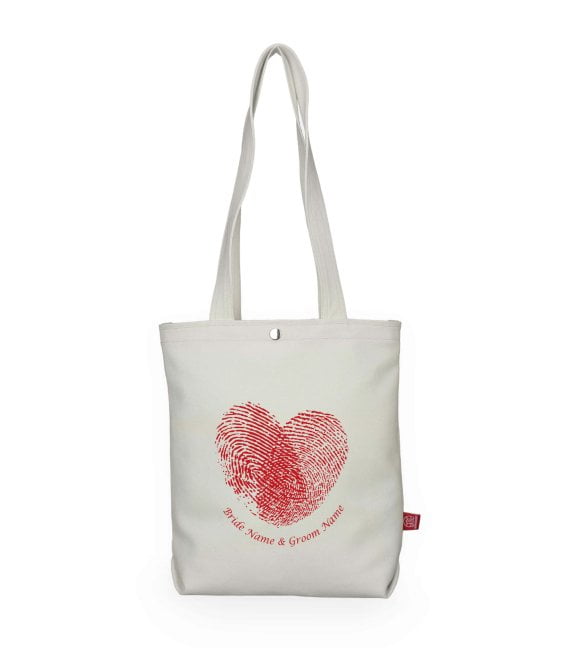 Personalized Bride Groom Name Wedding Tote Bag Fingerprint Heart Customizable