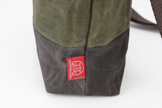 Green Brown Waxed Canvas Day Daily Everyday Tote Bag Medium Size Brown Green Two Color Bag