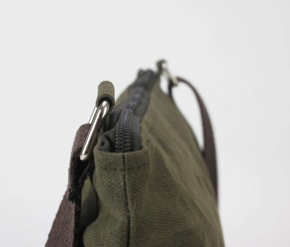 Green Brown Waxed Canvas Day Daily Everyday Tote Bag Medium Size Brown Green Two Color Bag