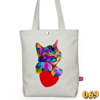 Cute Cat Tote Bag Lover Cotton Shopper Grocery Eco-Friendly Book Gift Pet Meow Bag