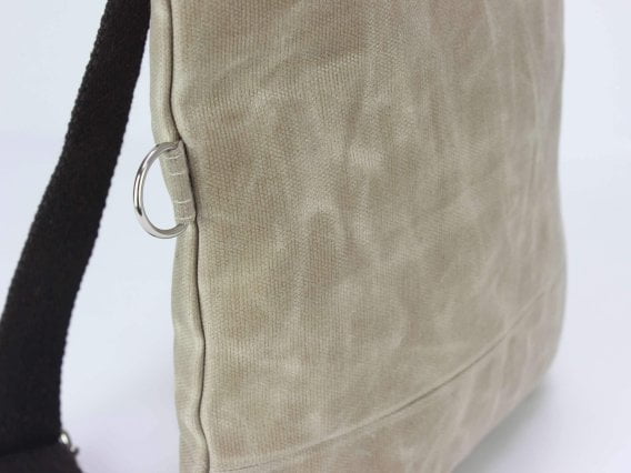 Beige Waxed Foldover Tote Bag Small Folded Crossbody Shoulder Canvas