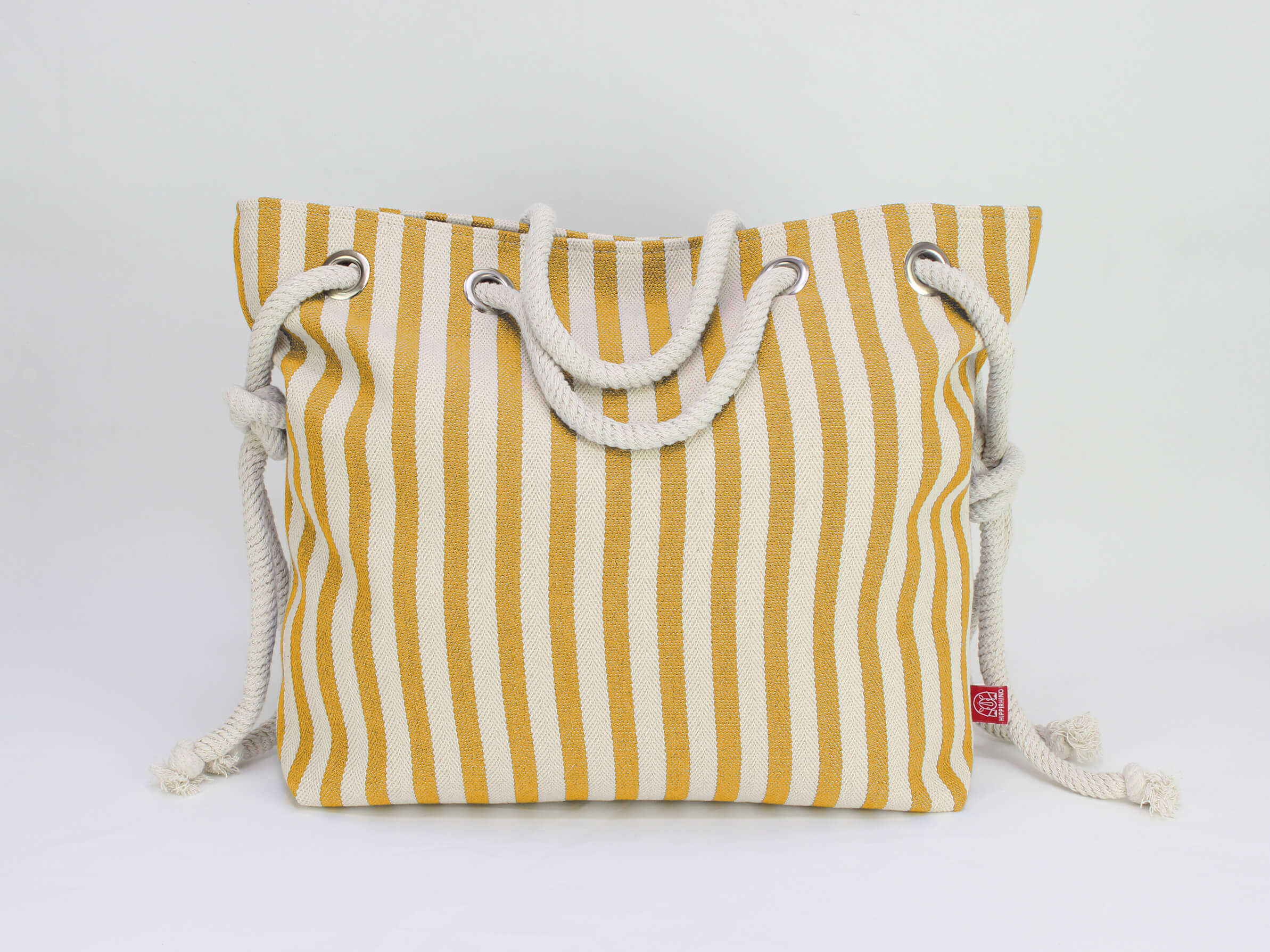 Personalised Organic Cotton Contrast Striped Handle Beach Bag with