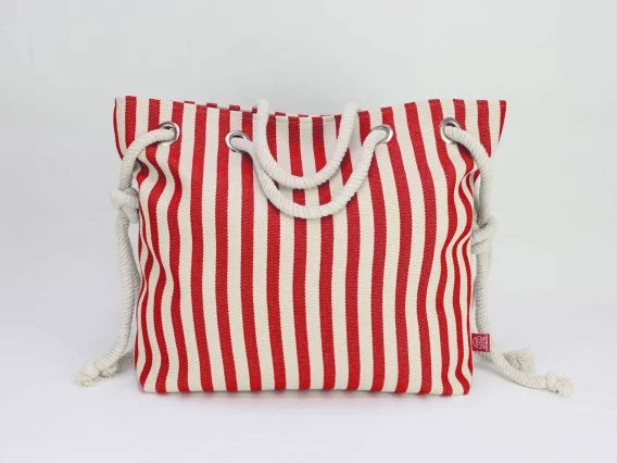 Natural Cotton Striped Beach Large Bag with Pouch Rope Handle