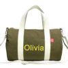Green Cotton Personalized Duffle Bag Embroidered Monogrammed Custom Gym Sport Bag