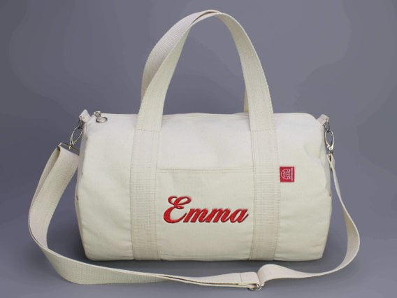 Raw Cotton Vegan Eco Personalized Duffle Bag Embroidered Duffel Monogrammed Custom Gym Sport Embridery