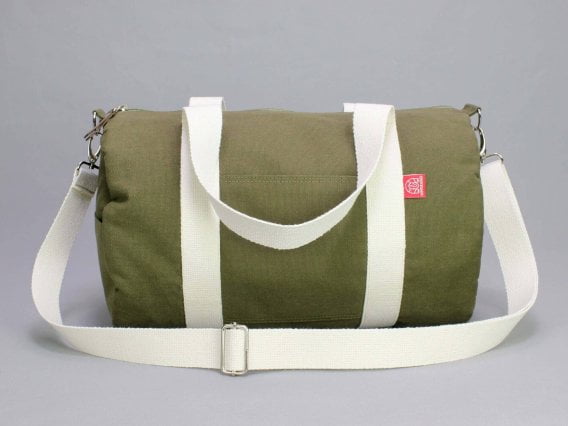 Green Cotton Canvas Duffel Fitness Gym Yoga Overnight Waxed Duffle Everyday Bag