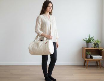 Organic Duffel Bag Raw Cotton Duffle for Women and Men Natural Eco Washable Canvas Gym Fitness Travel Weekender Beach College Barrel Bag