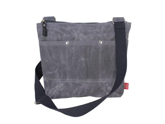 Dark Gray Waxed Crosboddy Canvas Tote Bag Medium Size Webbing Strap Messenger Bag