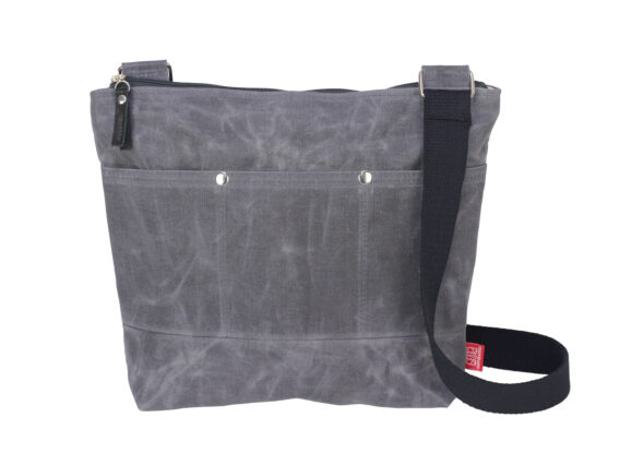 Dark Gray Waxed Crosboddy Canvas Tote Bag Medium Size Webbing Strap Messenger Bag